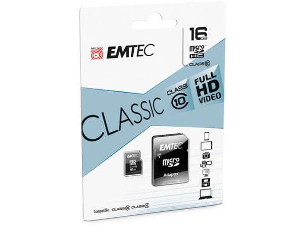 MicroSDHC 16GB EMTEC + Adapter CL10 Blister